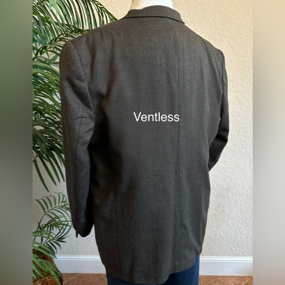 MENS BLAZER SIZE 54 OLIVE HERRINGBONE SPORT COAT WORSTED LAMBSWOOL SUIT JACKET - Picture 7 of 12